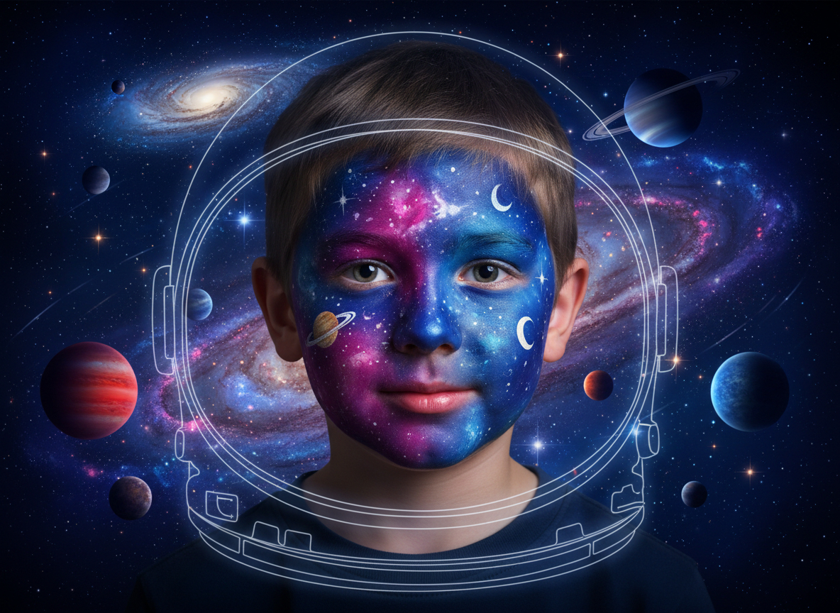 Uzay Yüz Boyama - Galaksi Astronot Tasarımı