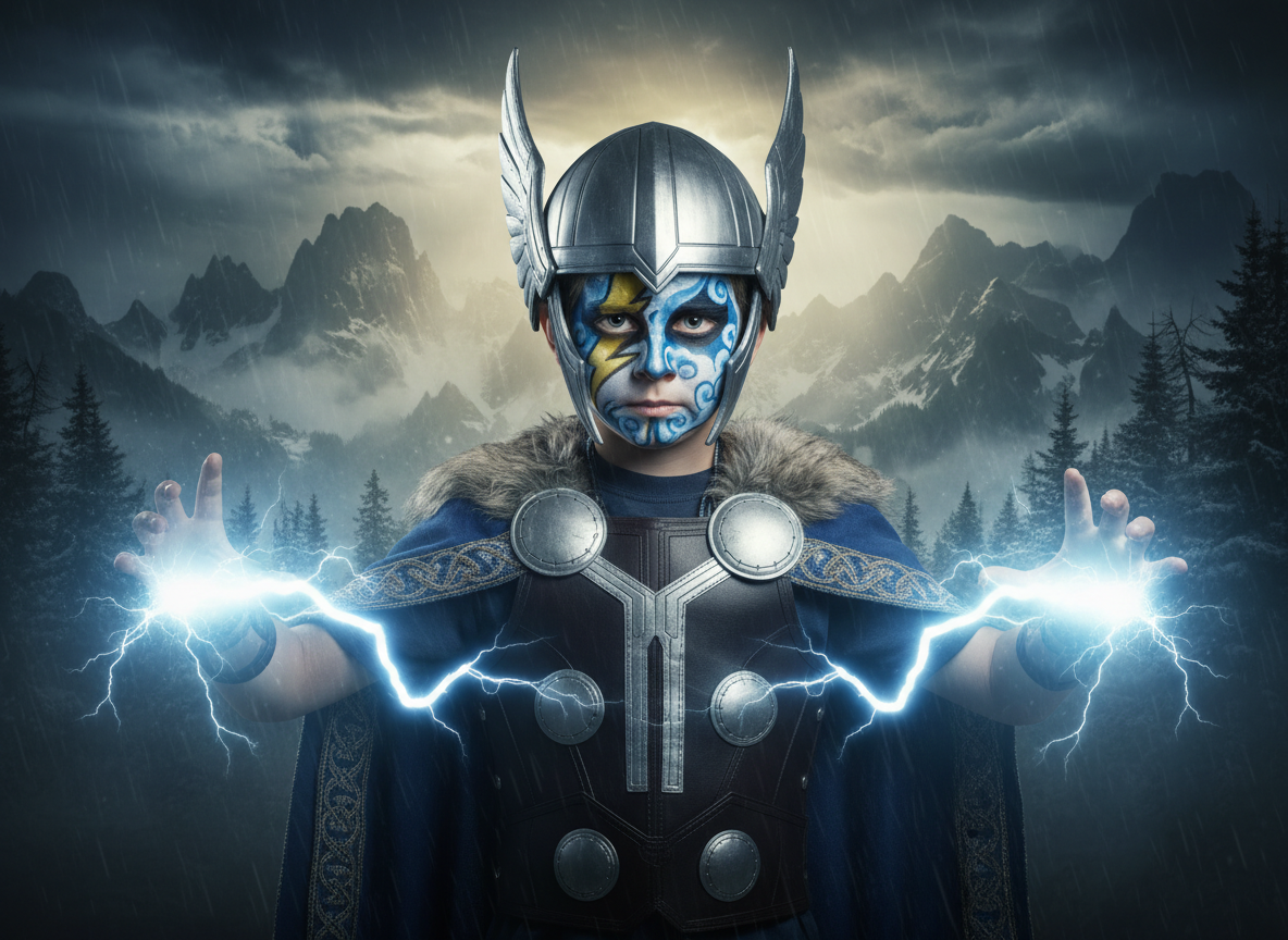 Thor Yüz Boyama - Şimşek Tanrısı Makyajı