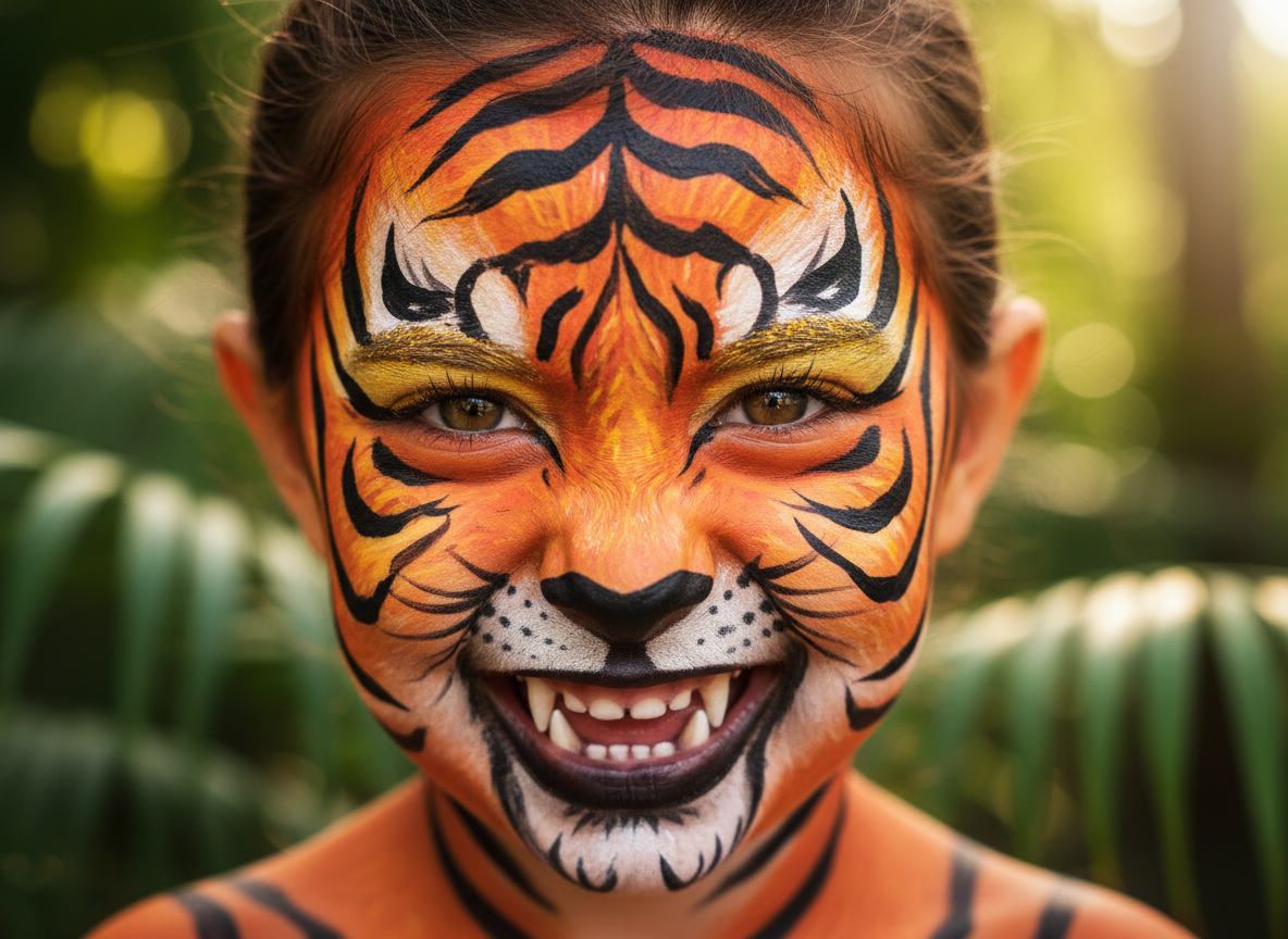 Kaplan Yüz Boyama - Vahşi Çizgili Kedi