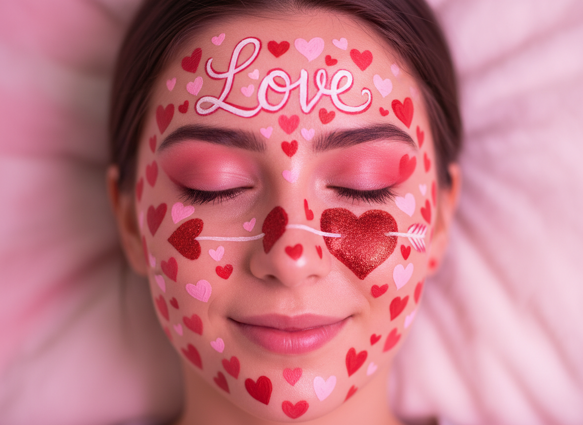 Sevgililer Günü Yüz Boyama - Kalp Tasarımı