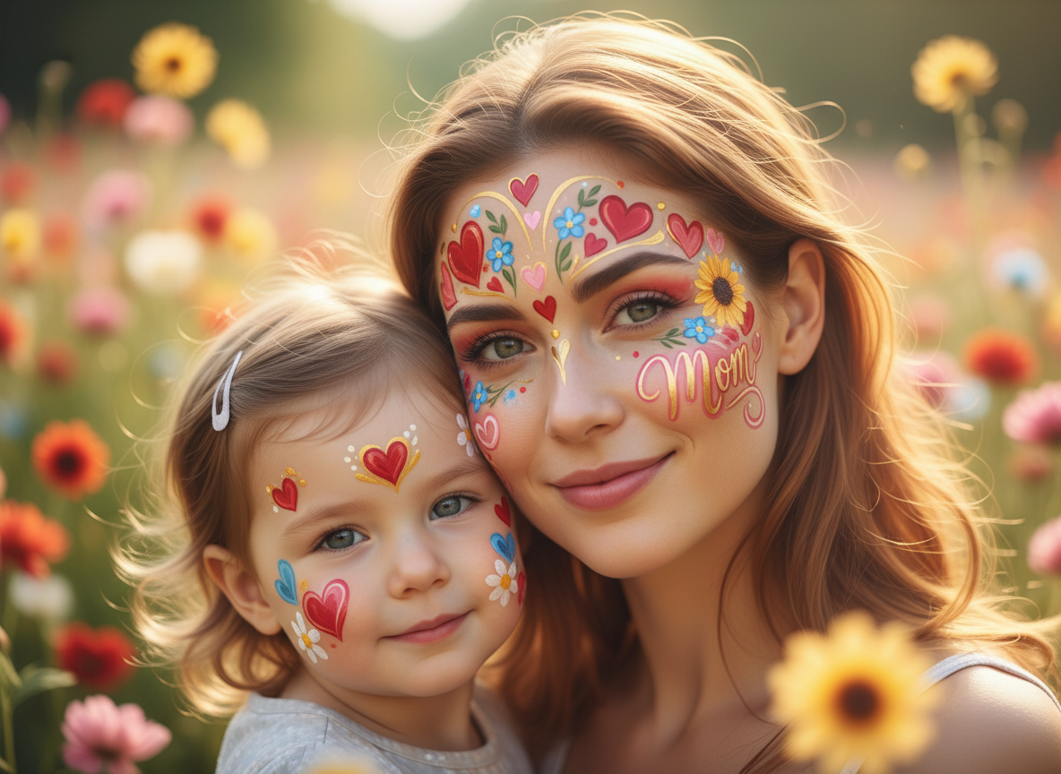 Anneler Günü Yüz Boyama - Çiçek ve Kalp
